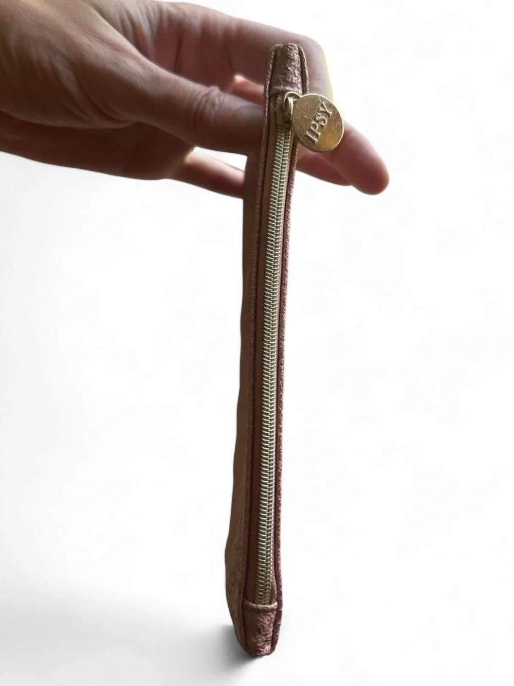 Metallic Leather Zip Pouch - Shimmery Taupe